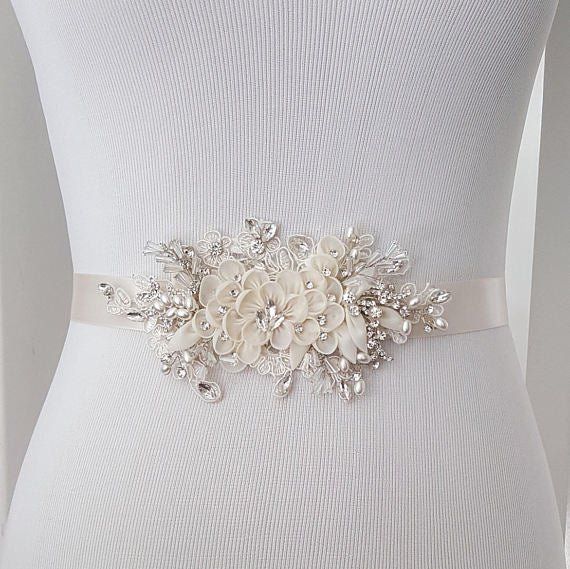 Ivory Rhinestone Crystal Encrusted Bridal Sash - Diamante Belt For Wedding Dress Ivory Rhinestone Crystal Encrusted Bridal Sash - Diamante Belt For Wedding Dress