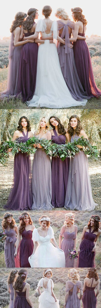 Convertiable Mismatched Tulle Long Wedding Party Dresses Cheap Charming Bridesmaid Dresses, WG34
