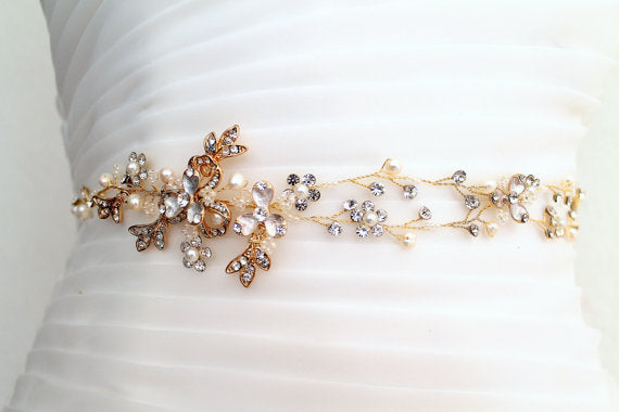 Floral Bridal Belt,Wedding Belt,Crystal Rhinestones Girl Sash, Gold Be AlineBridal Floral Bridal Belt,Wedding Belt,Crystal Rhinestones Girl Sash, Gold Be AlineBridal