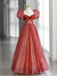 Elegant Sweetheart Cap sleeves A-line Long Prom Dress, PD3604