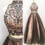 Glamorous Black Nude Beaded Rhinestone Two-Piece Prom Dress-High Neck Ball Gown, AB0080