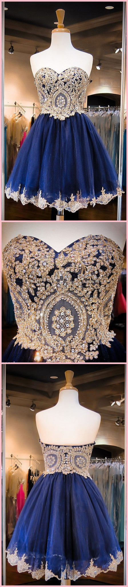Navy Blue Skirt Gold Lace Beaded homecoming prom dresses, CM0027 AlineBridal Navy Blue Skirt Gold Lace Beaded homecoming prom dresses, CM0027 AlineBridal