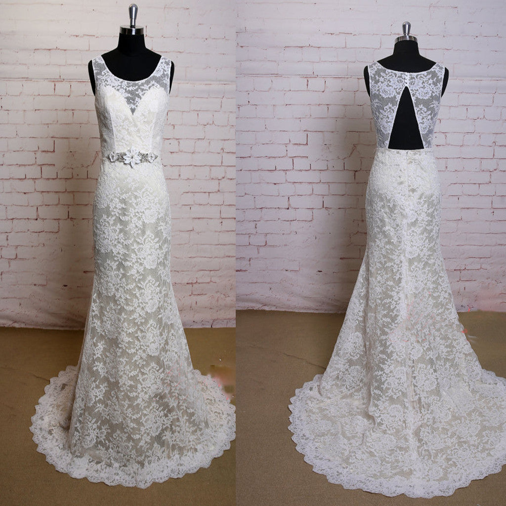 Fashion Lace Ivory Appliques Elegant Open Back Vintage Princess Mermaid Bridal Gown Wedding Dresses, WD0081