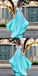 Elegant Blue Spaghetti Strap V-neck Lace Appliques Chiffon High School Prom Dresses,PD00014
