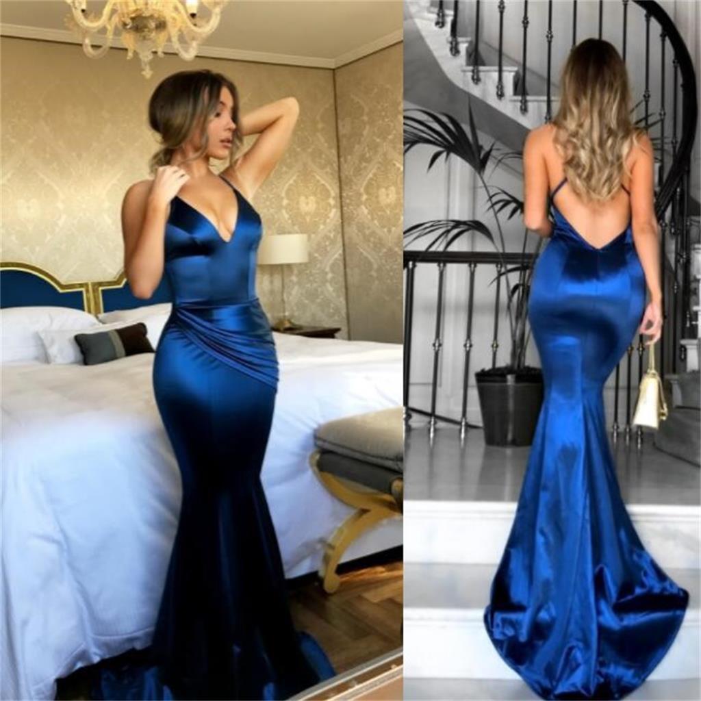 Royal Blue Sexy Long Simple Spaghetti Straps Prom Dresses, PD0298