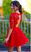 Red Sexy Long sleeve open back lace homecoming dresses, CM0002