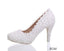 Pearls Lace Pointed Toe White High Heels Wedding Bridal Shoes, S016