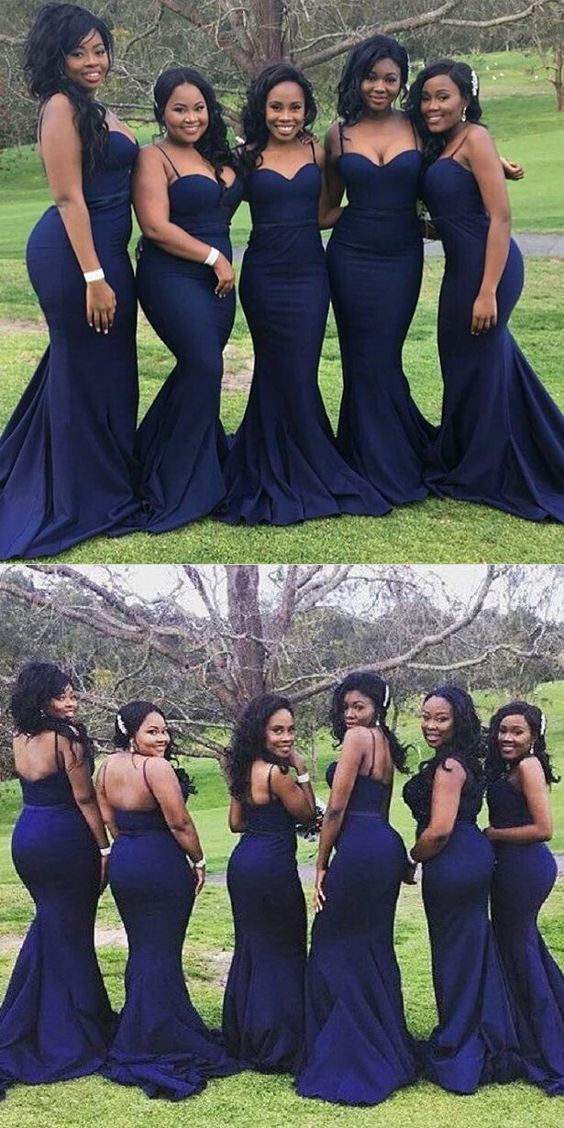 Simple Navy Sweetheart Neckline Spaghetti Strap Mermaid Bridesmaid Dre AlineBridal Simple Navy Sweetheart Neckline Spaghetti Strap Mermaid Bridesmaid Dre AlineBridal