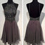 Dark grey sparkly special vintage open back sexy popular homecoming prom dress,BD0049