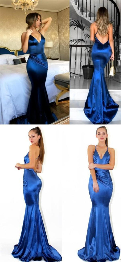 Royal Blue Sexy Long Simple Spaghetti Straps Prom Dresses, PD0298