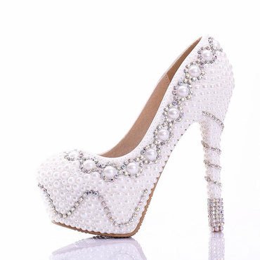 Popular Handmade Pearls Rhinestone Pointed Toe Crystal Wedding Shoes, S027 Popular Handmade Pearls Rhinestone Pointed Toe Crystal Wedding Shoes, S027