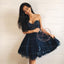 Sweet Navy Tulle Sweetheart Strapless Beading Handmade Flowers Homecoming Dresses,BD00215