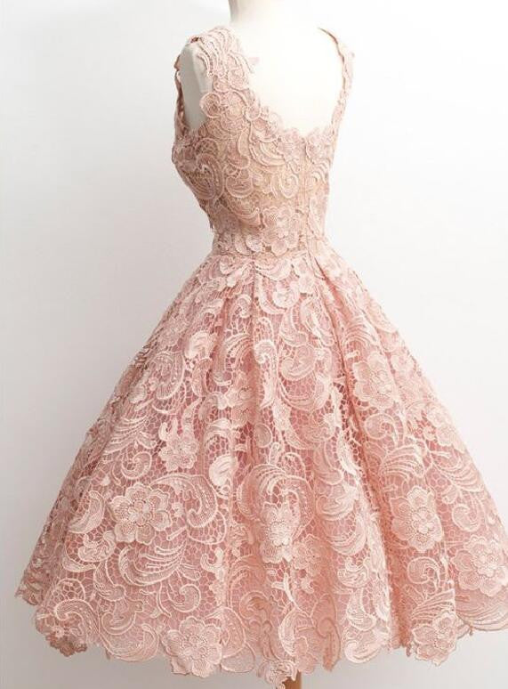 Peach Lace Scoop Neckline Short Cute homecoming prom dresses, CM0009 AlineBridal Peach Lace Scoop Neckline Short Cute homecoming prom dresses, CM0009 AlineBridal