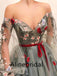 Floral Elegant V-neck Long sleeves A-line  Long Prom Dress, PD3521
