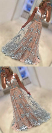 Charming Floral Prints Lace Pink Sweetheart  Evening Party Prom Dresses,PD00011