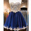 Navy Blue Skirt Gold Lace Beaded homecoming prom dresses, CM0027