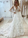 Elegant V-neck Long sleeves A-line Lace applique Wedding Dresses,WD3052
