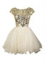 Gold sequin short sleeve Tulle homecoming prom dresses, CM0012