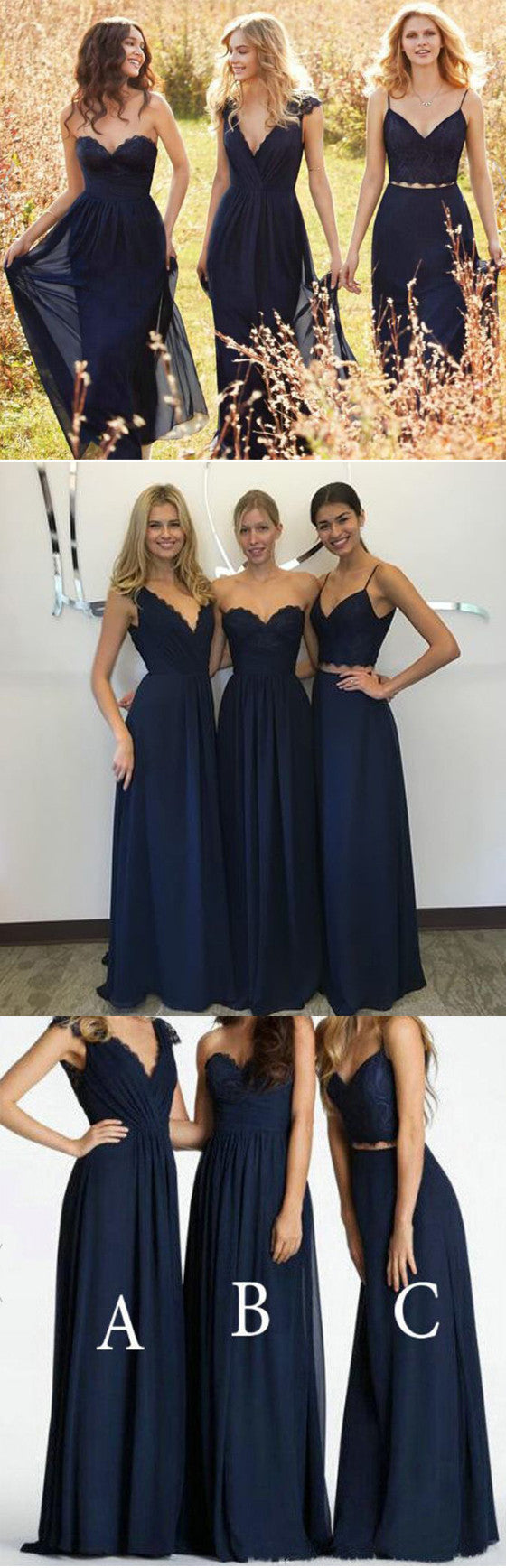 Convertible New Design Elegant Lace Chiffon Navy Blue A Line Floor-Len AlineBridal Convertible New Design Elegant Lace Chiffon Navy Blue A Line Floor-Len AlineBridal