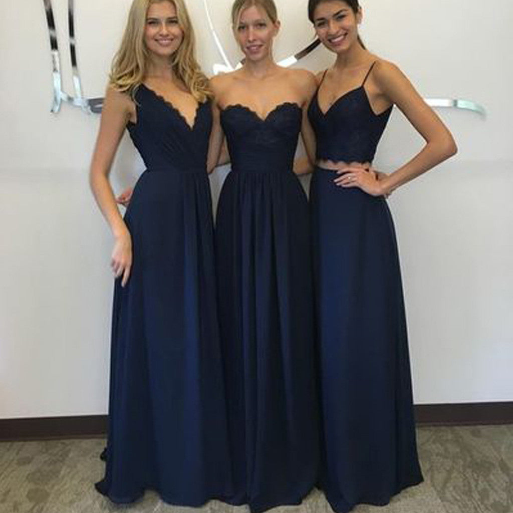 Navy blue a line bridesmaid best sale dresses