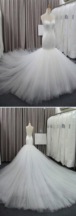 Simple Sweetheart Strapless Tulle Bridal Gown Mermaid Cheap Wedding Dresses , WD0073