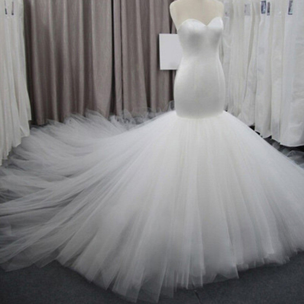 Simple Sweetheart Strapless Tulle Bridal Gown Mermaid Cheap Wedding Dresses , WD0073
