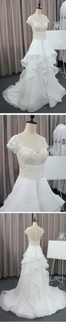 Cap Sleeve Beautiful Lace Cheap Chiffon Bridal Gown Wedding Party Dresses, WD0076