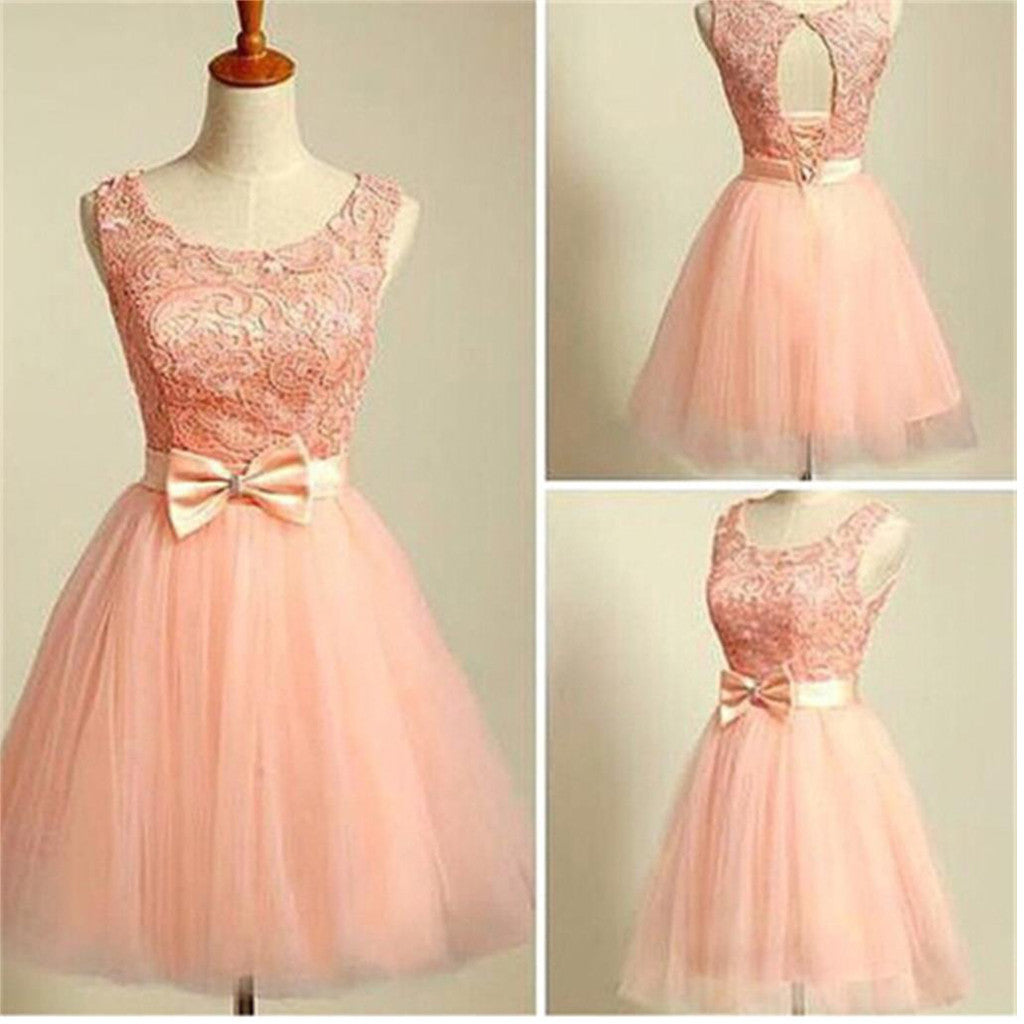 peach pink lace lovely for teens modest formal homecoming dress,BD0080 –  AlineBridal