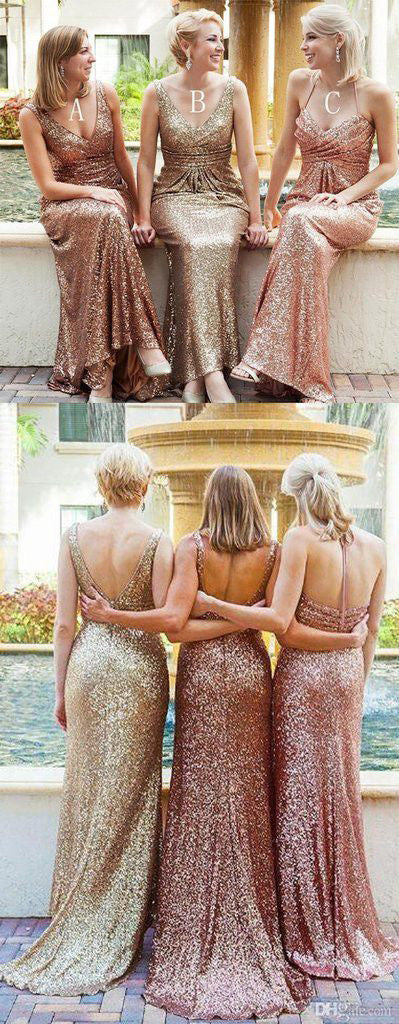 New Sequined Floor Length V-Neck Sexy Long Bridesmaid Dresses, AB090