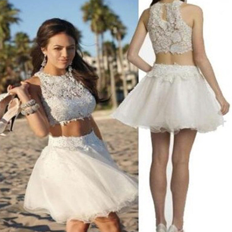Popular white lace two pieces tight country freshman homecoming dresses,BD0093