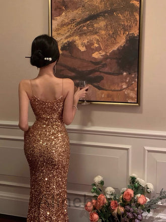 Sexy Gold Sequins Square Sleeveless Side slit Sheath short Prom Dress, PD3583