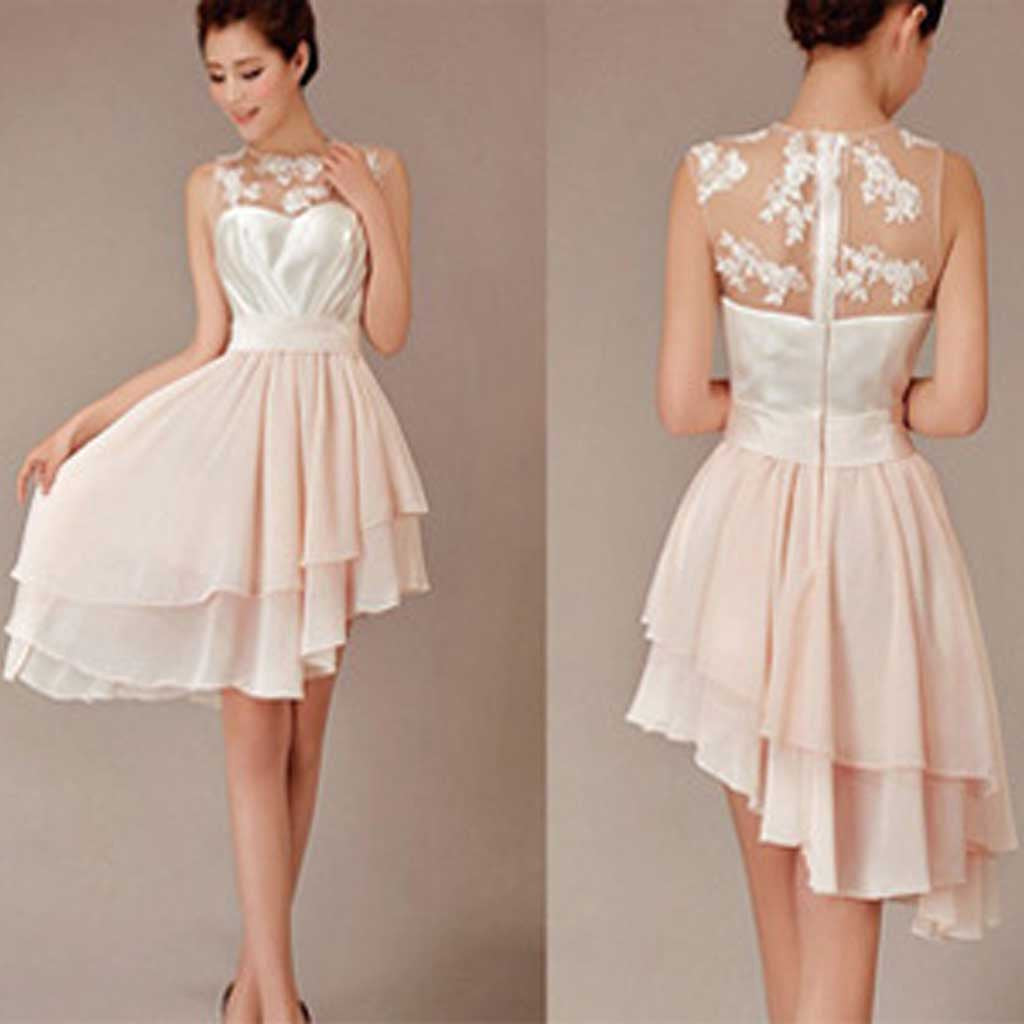 Cheap Pretty Junior Blush Pink Hi-Lo Short Knee-Length Discount Weddin AlineBridal Cheap Pretty Junior Blush Pink Hi-Lo Short Knee-Length Discount Weddin AlineBridal