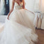 Popular Spaghetti Sexy V-neck Long A-line White Organza Wedding Party Dresses White Rhinestone, WD0095