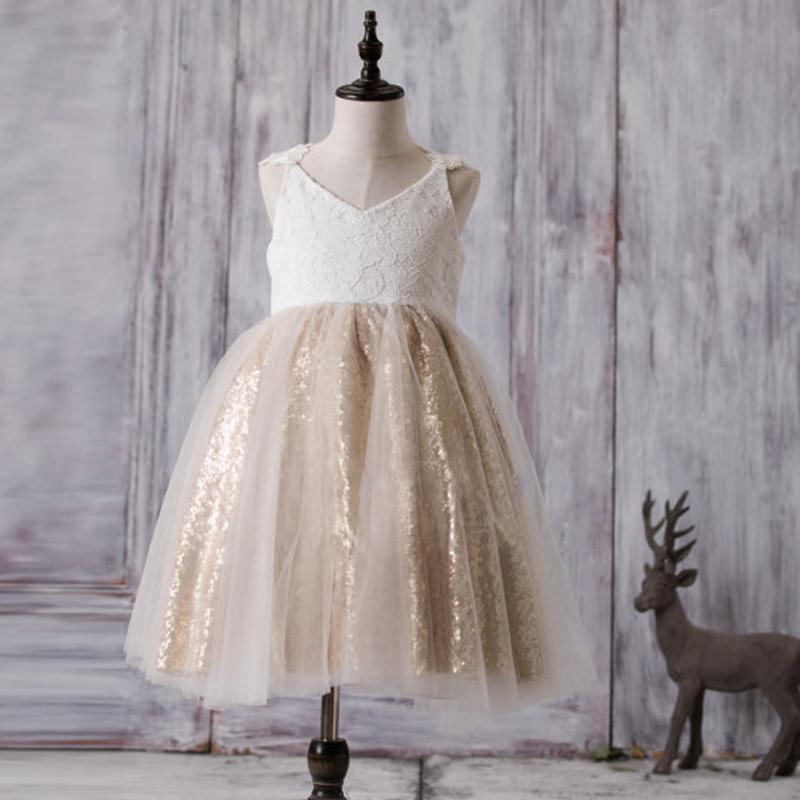 Lace Top Sequin Tulle Flower Girl Dresses, Affordable Lovely Zip Up Little Girl Dresses , FG055