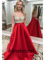 Elegant Red V-neck Sleeveless A-line  Long Prom Dress, PD3523