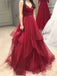 A-line Cheap Spaghetti Straps Pink Burgundy Simple Modern Long Prom Dresses PD1658