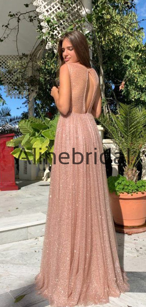 A-Line Stunning Sequin Open Back Sexy Evening Elegant Prom Dresses PD1004