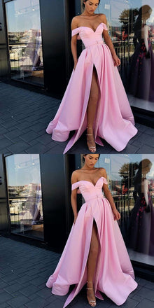 A-Line Charming  Off Shoulder Pink Best Sale Prom Dresses with Belt, PD0939