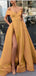 A-Line Elegant Gold Long Women Formal Prom Dresses,Evening Gowns with Split, PD0942