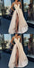 A-Line Formal Custom Spaghetti Straps Sweep Train Split Front Prom Dresses with Belt, PD0943