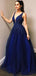 A-line Blue Tulle Sequin Sparkly Shining Formal Modest Formal Prom Dresses PD1691