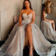 A-line Charming Spaghetti Straps Sequin Side Slit Modest Prom Dresses PD1984