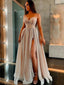 A-line Charming Spaghetti Straps Sequin Side Slit Modest Prom Dresses PD1984