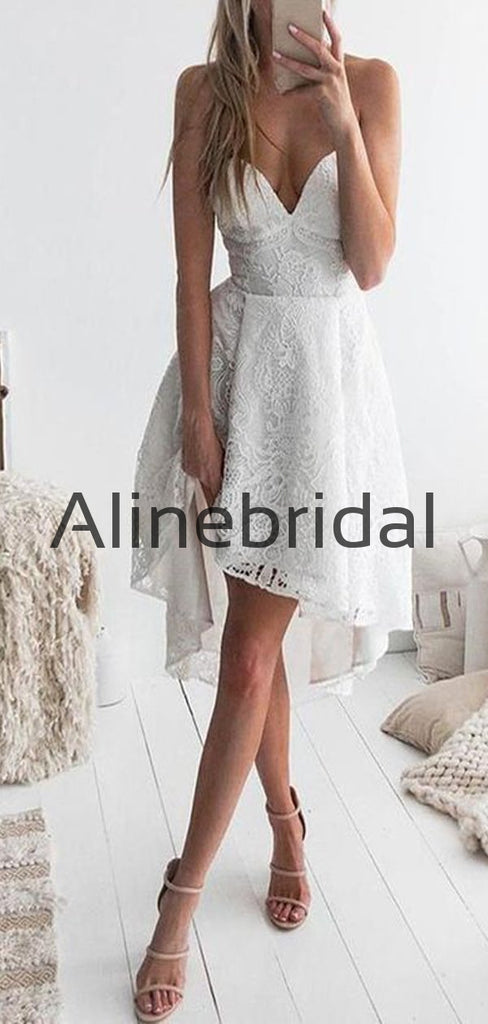 A-line Cheap Lace Straps High-Low Homecoming Dresses HD103