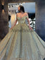 A-line Off the Shoulder Sparkly Long Modest Prom Dresses PD1017