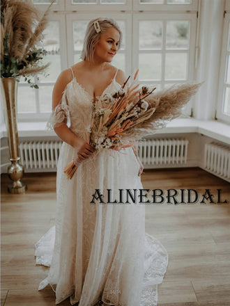 Gorgeous Long Sleeve Elegant Long See Through Lace Tulle Wedding Dresses, WD0093