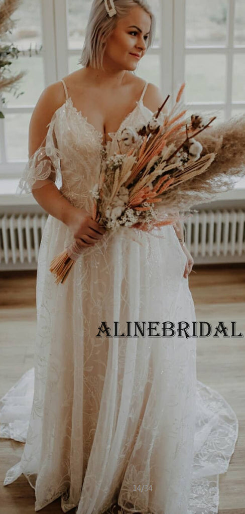 A-line Sparkly Lace Elegant Beach Wedding Dresses WD1202