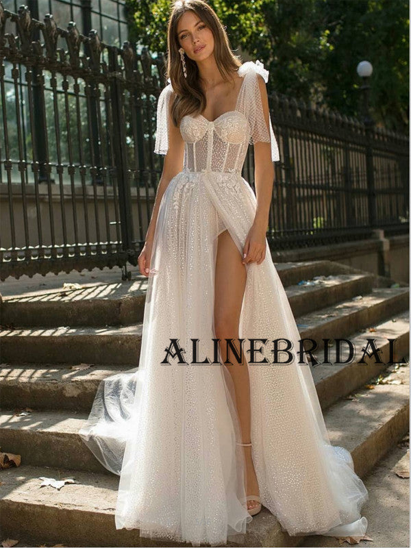 A-line Sparkly Unique Hot Beach Wedding Dresses WD1203