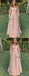 A-line Elegant V-NECK Long Sleeves Pink  Long Prom Dresses with belt PD0850 - SposaBridal