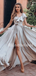 Asymmetric One-ruffle Shoulder Side Slit A-line Long Prom Dress, PD3076